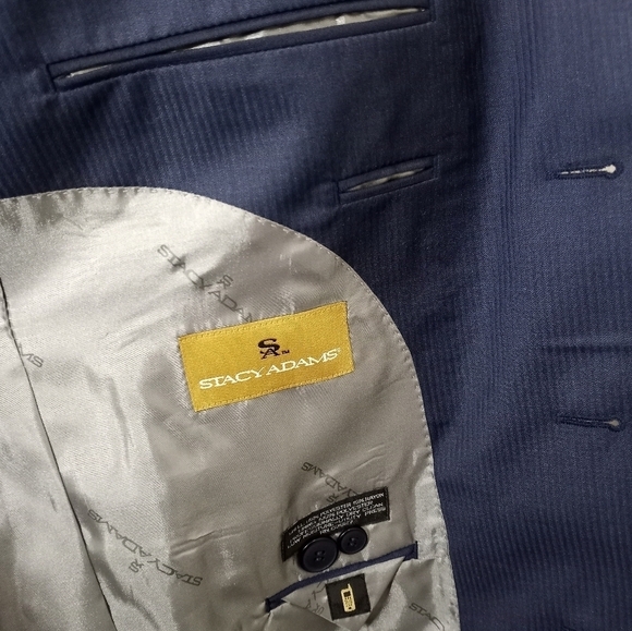 Stacy Adams Gold Label Size 44L Dark Blue Blazer Suit Jacket Coat - Picture 6 of 15